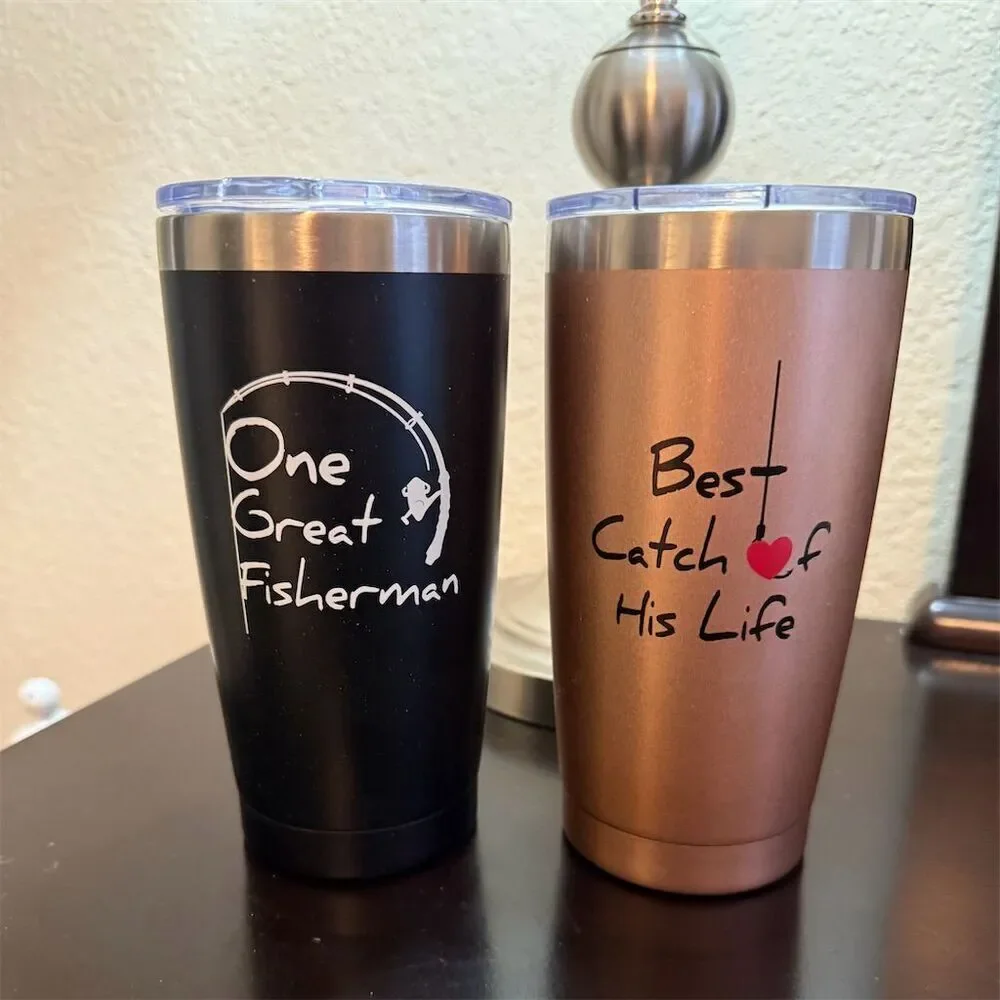 Couple's Tumbler Set "One Great Fisherman" & "Best Catch of His Life" - Picture 1 of 3